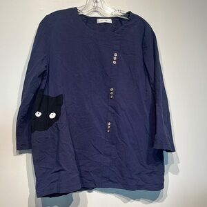 Cellabie Navy Tunic Top With Black Cat Size 4XL